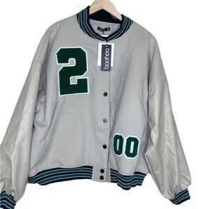 BOOHOO oversized letterman varsity jacket.